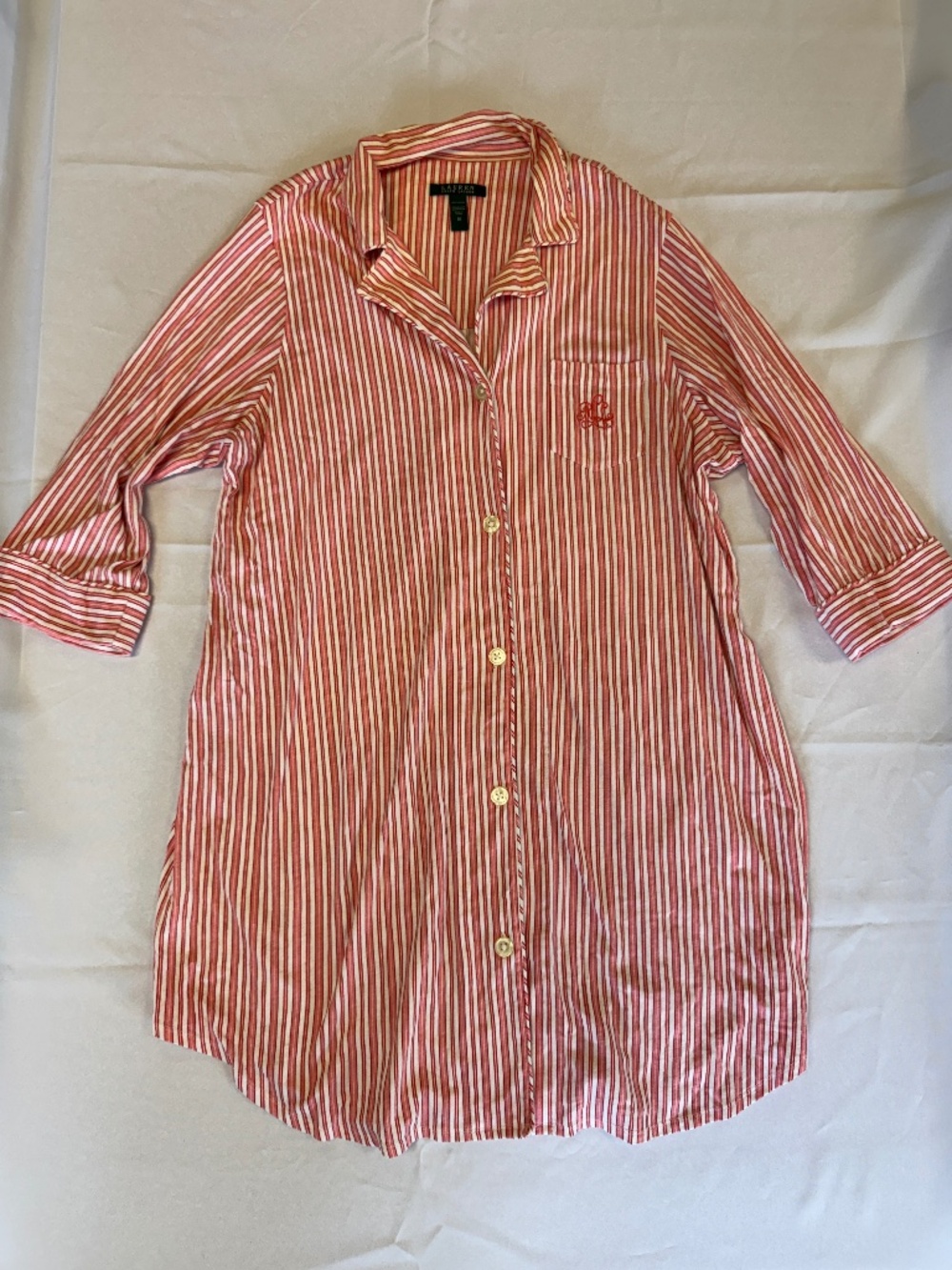 Laure Ralph Lauren Striped Shirt Nightgown Dress Pink White Size 1X
